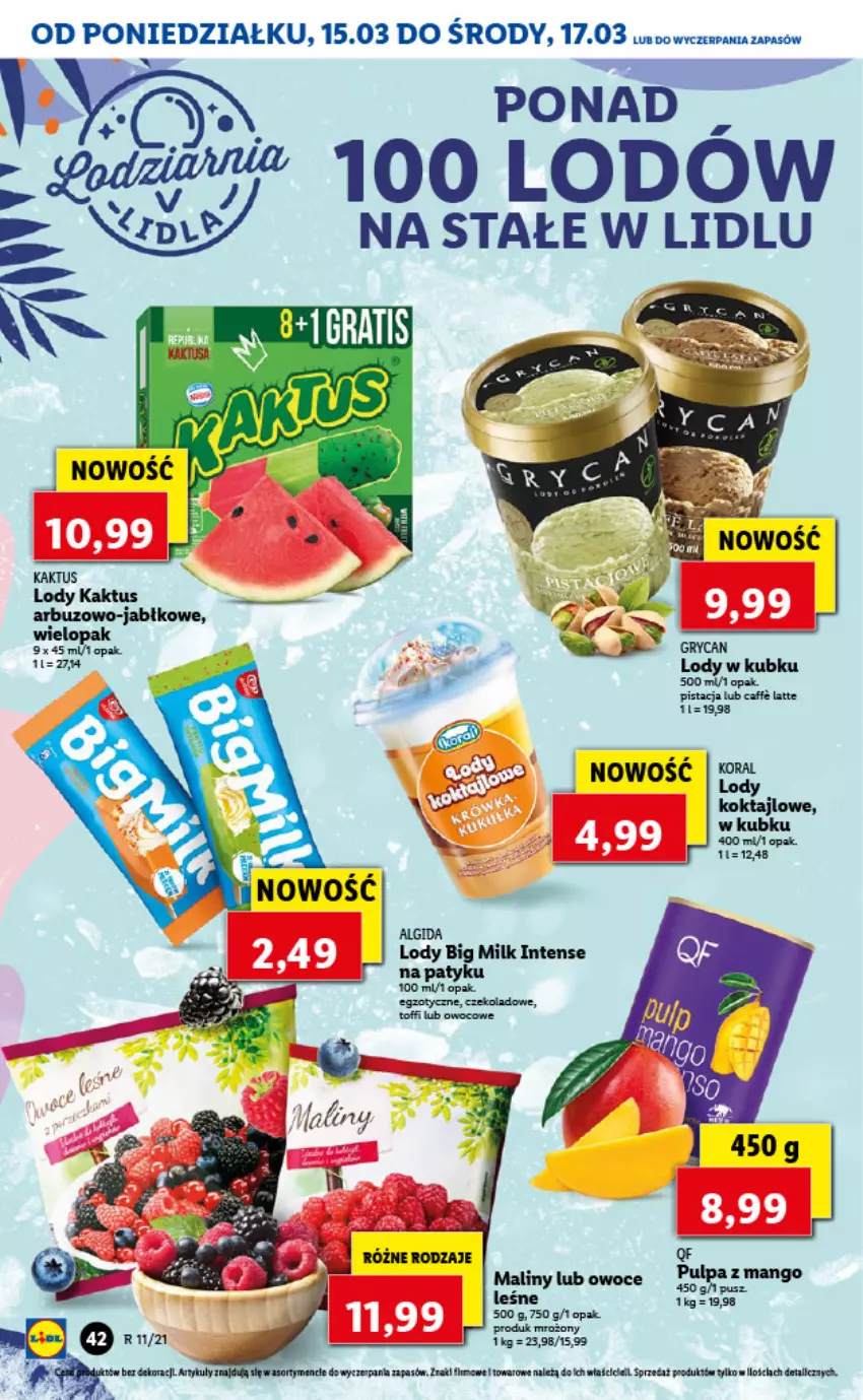 Gazetka promocyjna Lidl - GAZETKA - ważna 15.03 do 17.03.2021 - strona 42 - produkty: Big Milk, Lody, Maliny, Owoce