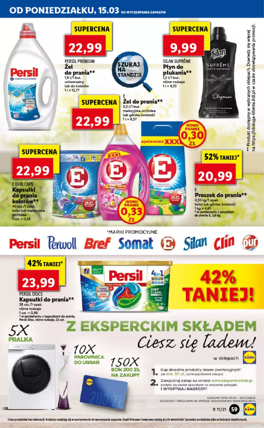 Gazetka promocyjna Lidl - GAZETKA - ważna 15.03 do 17.03.2021 - strona 59 - produkty: Bref, Gry, Kapsułki do prania, Parownica, Persil, Por, Proszek do prania, Silan, Somat