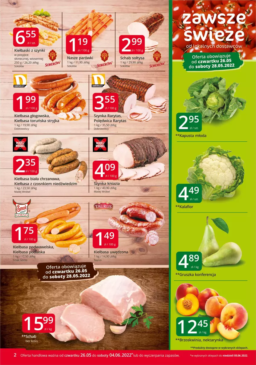 Gazetka promocyjna Market Vita - Gazetka promocyjna – Marketvita - ważna 26.05 do 04.06.2022 - strona 2 - produkty: Chrzan, Kalafior, Kiełbasa, Kiełbasa biała, Kiełbasa głogowska, Kiełbasa podwawelska, Madej Wróbel, Nektar, Parówki, Polędwica, Sok, Sokołów, Szynka, Wawel