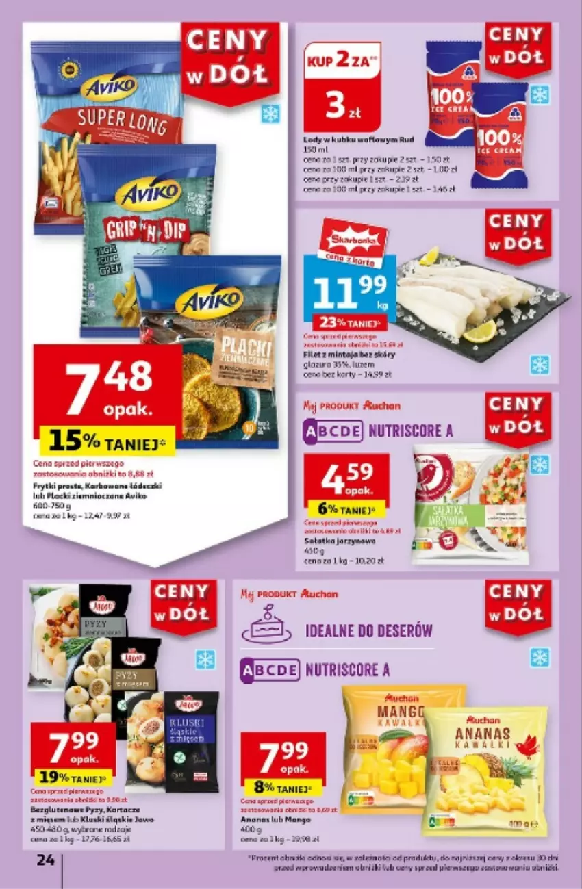 Gazetka promocyjna Auchan - ważna 06.06 do 12.06.2024 - strona 17 - produkty: Ananas, Deser, Frytki, Lody, Mango, Sałat, Sałatka, Ser, Taca, Warka, Wiko