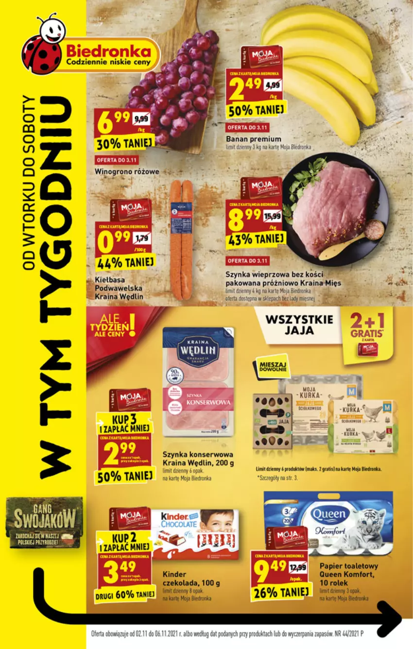 Gazetka promocyjna Biedronka - W tym tygodniu - ważna 02.11 do 06.11.2021 - strona 1 - produkty: Czekolada, Gra, Jaja, Kinder, Kozaki, Papier, Papier toaletowy, Ser, Szynka, Szynka konserwowa, Szynka wieprzowa, Wawel