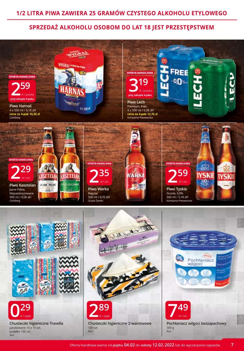 Gazetka promocyjna Market Vita - Gazetka promocyjna – Marketvita - ważna 04.02 do 12.02.2022 - strona 7 - produkty: Carlsberg, Chusteczki, Harnaś, Kasztelan, LG, Piwo, Pochłaniacz wilgoci, Pudełko, Tyskie, Warka