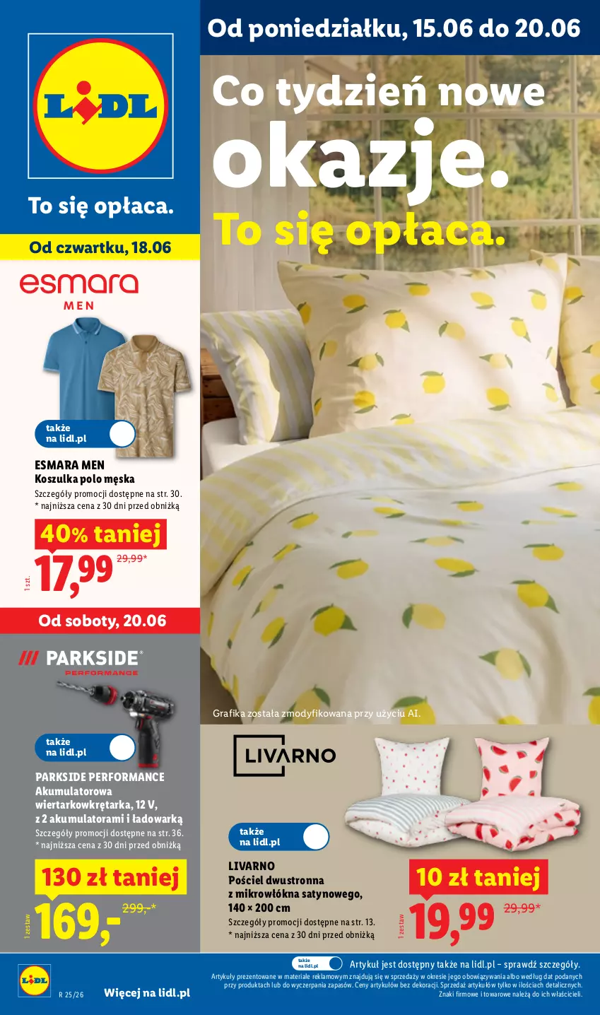 Gazetka promocyjna Lidl - Katalog ważny od 15.06 - ważna 15.06 do 20.06.2026 - strona 1 - produkty: Akumulator, Akumulatorowa wiertarkowkrętark, Gra, Grafika, Ivar, Kosz, Koszulka, Parkside, Pościel, Pościel dwustronna, Tarka, Wiertarkowkrętarka, Wkręt, Wkrętarka
