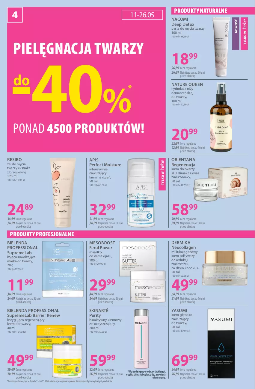 Gazetka promocyjna Hebe - Gazetka - ważna 04.05 do 18.05.2026 - strona 4 - produkty: Bielenda, Dermika, Hydrolat, Kolagen, Krem do twarzy, Krem na dzień, Krem odżywczy, Makijaż, Mars, Maska, Maska do twarzy, Nacomi, Pasta do mycia twarzy, Pur