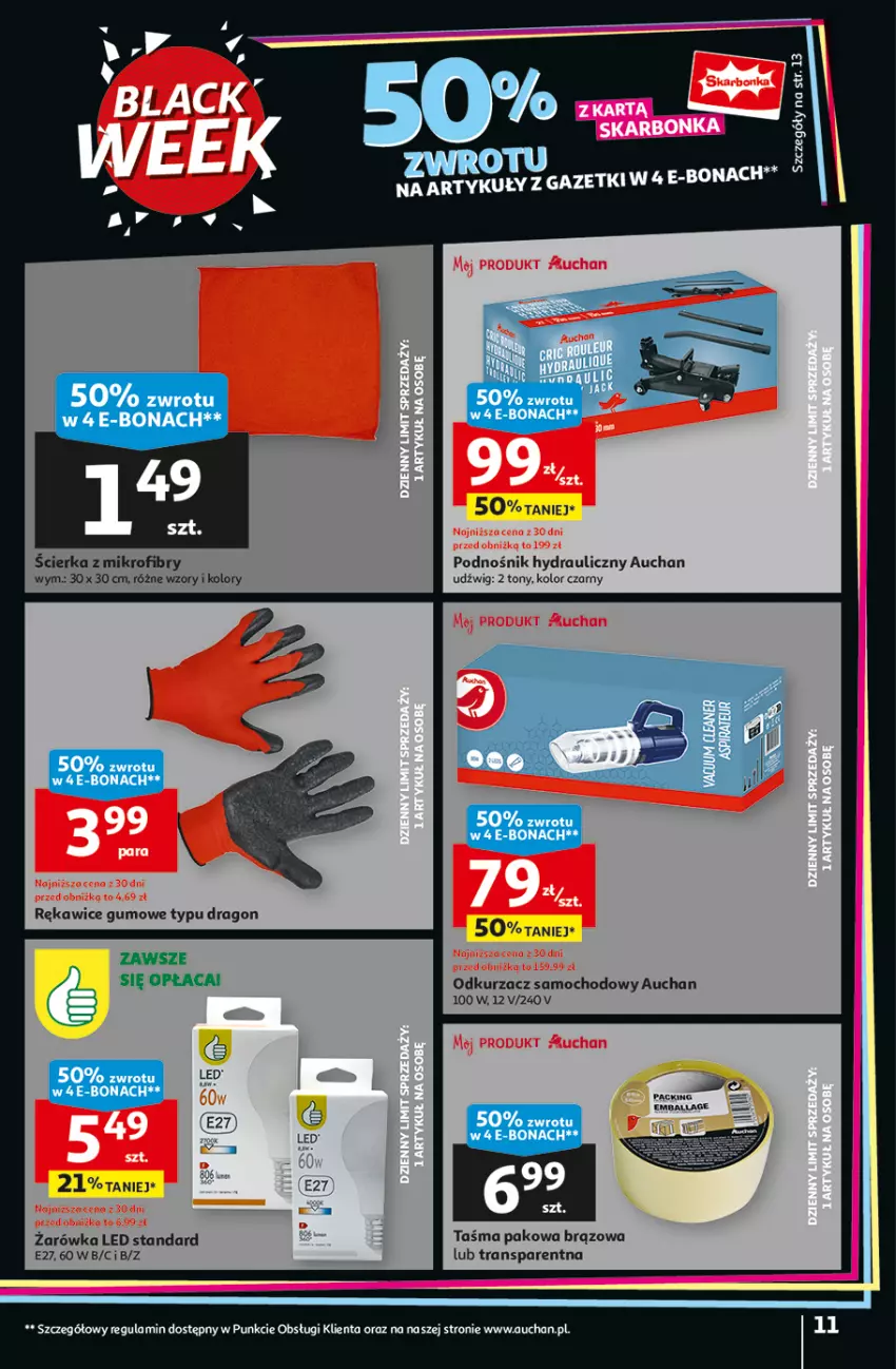 Gazetka promocyjna Auchan - Pewność Niskich Cen Hipermarket - ważna 28.11 do 04.12.2024 - strona 11 - produkty: Dźwig, Odkurzacz, Rękawice, Taśma pakowa, Tran