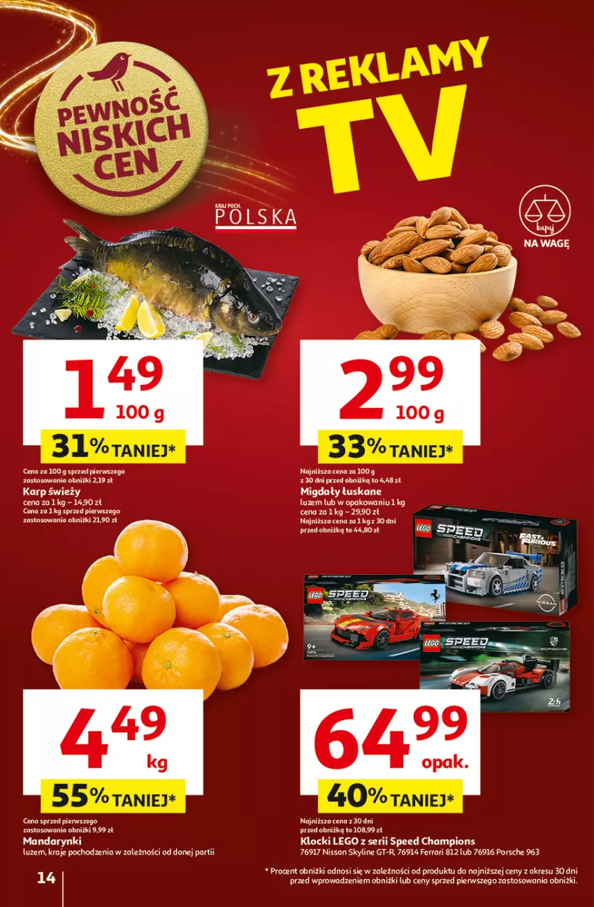 Gazetka promocyjna Auchan - Pewność Niskich Cen Hipermarket - ważna 28.11 do 04.12.2024 - strona 14 - produkty: Fa, Karp, Klocki, LEGO, Mandarynki, Migdały, Migdały łuskane, Młot, Por, Ser