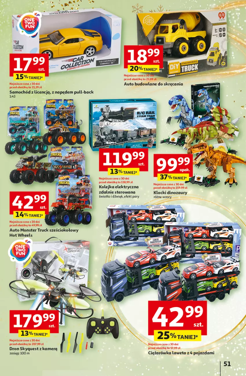 Gazetka promocyjna Auchan - Pewność Niskich Cen Hipermarket - ważna 28.11 do 04.12.2024 - strona 59 - produkty: Dinozaur, Hot Wheels, Klocki, Kolejka, Monster truck, Olej, Pojazd, Samochód