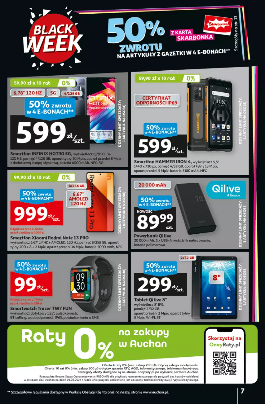 Gazetka promocyjna Auchan - Pewność Niskich Cen Hipermarket - ważna 28.11 do 04.12.2024 - strona 7 - produkty: Acer, Amol, Bateria, Koc, Kosz, LEGO, Por, Powerbank, Pulsoksymetr, Redmi Note, Smartfon, Smartwatch, Sok, Tablet, Top