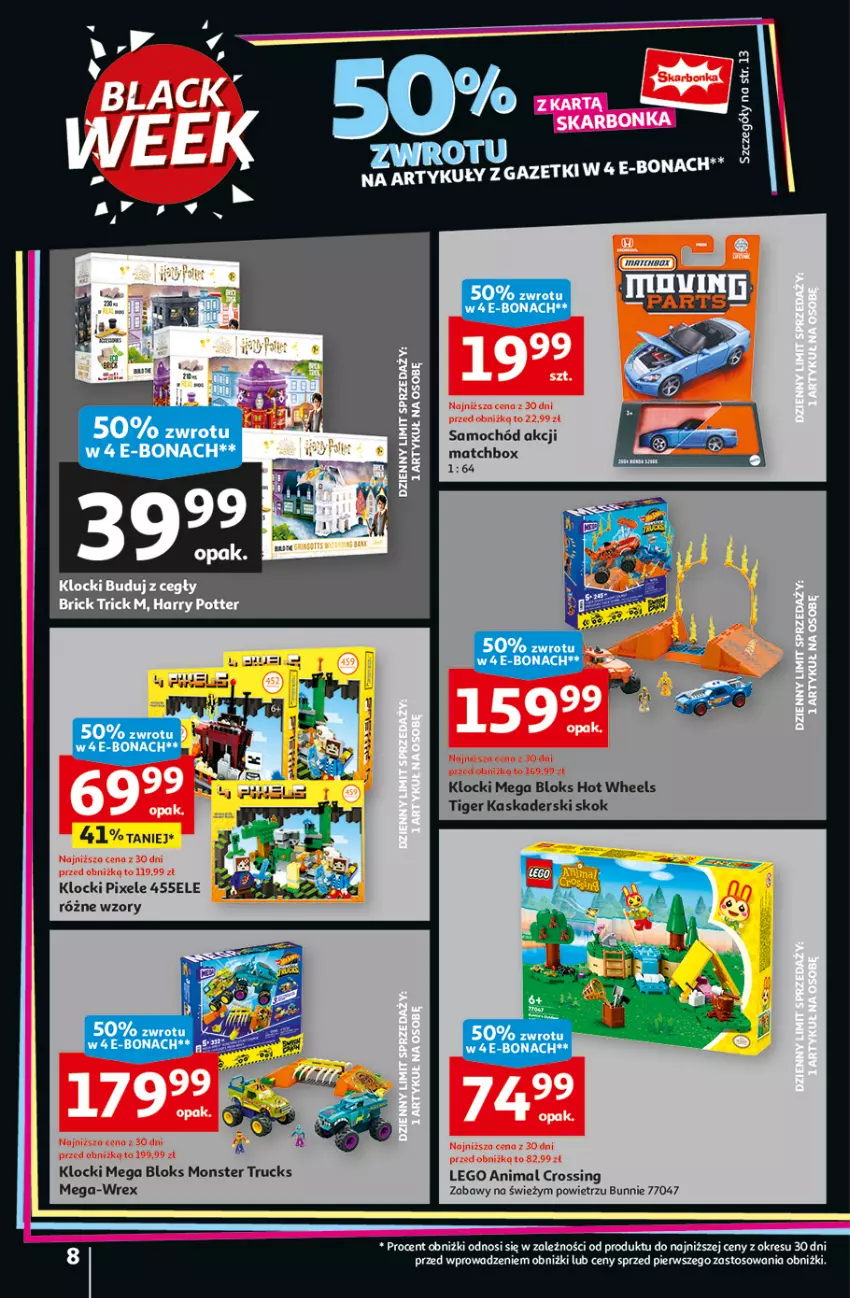 Gazetka promocyjna Auchan - Pewność Niskich Cen Hipermarket - ważna 28.11 do 04.12.2024 - strona 8 - produkty: Harry Potter, Hot Wheels, Kask, Klocki, LEGO, Mega Bloks, Monster truck, Samochód, Tiger, Tusz