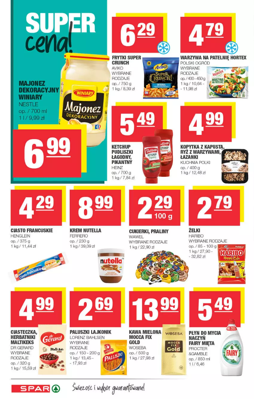 Gazetka promocyjna Spar - ważna 08.10 do 18.10.2021 - strona 8 - produkty: Ciasto francuskie, Cukier, Cukierki, Dr Gerard, Fa, Fairy, Ferrero, Frytki, Haribo, Heinz, Herbatniki, Hortex, Kapustą, Kawa, Kawa mielona, Ketchup, Kopytka, Kuchnia, Lajkonik, LG, Lorenz, Majonez, Mięta, Nutella, Ogród, Płyn do mycia, Praliny, Pudliszki, Ryż, Warzywa, Wawel, Woseba