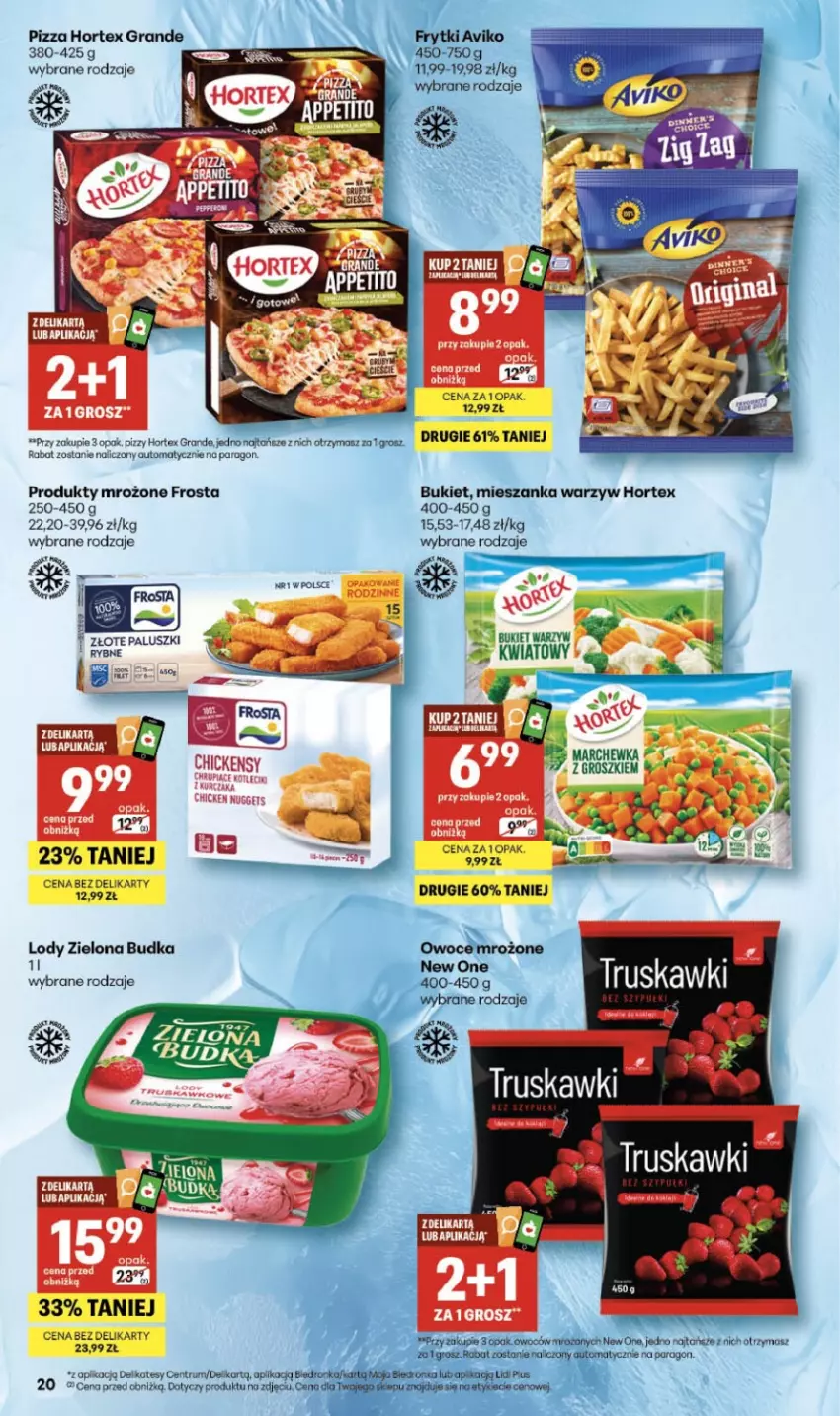 Gazetka promocyjna Delikatesy Centrum - Franczyza DC10 Czwartek - ważna 05.03 do 11.03.2026 - strona 20 - produkty: Bukiet, Bukiet warzyw, Fa, Frosta, Gra, Hortex, Lody, Mieszanka warzyw, Pizza, Produkty mrożone, Truskawki, Zielona Budka