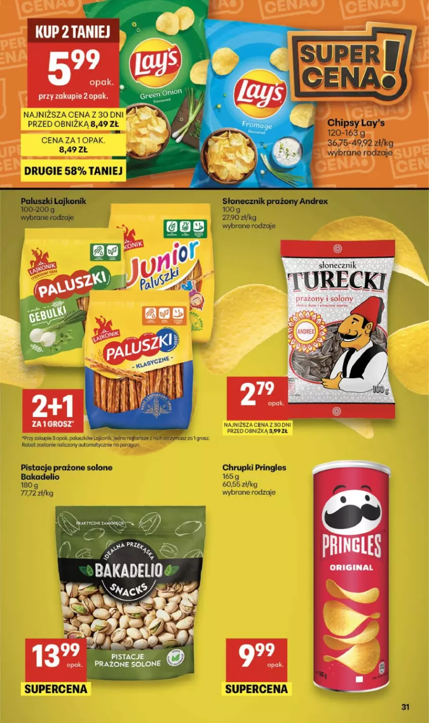 Gazetka promocyjna Delikatesy Centrum - Franczyza DC10 Czwartek - ważna 05.03 do 11.03.2026 - strona 31 - produkty: Chipsy, Chrupki, Lajkonik, Pistacje, Pringles