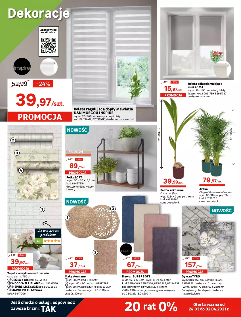 Gazetka promocyjna Leroy Merlin - Nowy ogród - ważna 24.03 do 13.04.2021 - strona 20 - produkty: Cif, Dywan, Firana, Gra, Karnisz, Kokos, Kosz, Palma, Poduszka, Pokrywa, Półka, Por, Roleta, Sport, Tapeta, Telefon, Tran, Zasłona