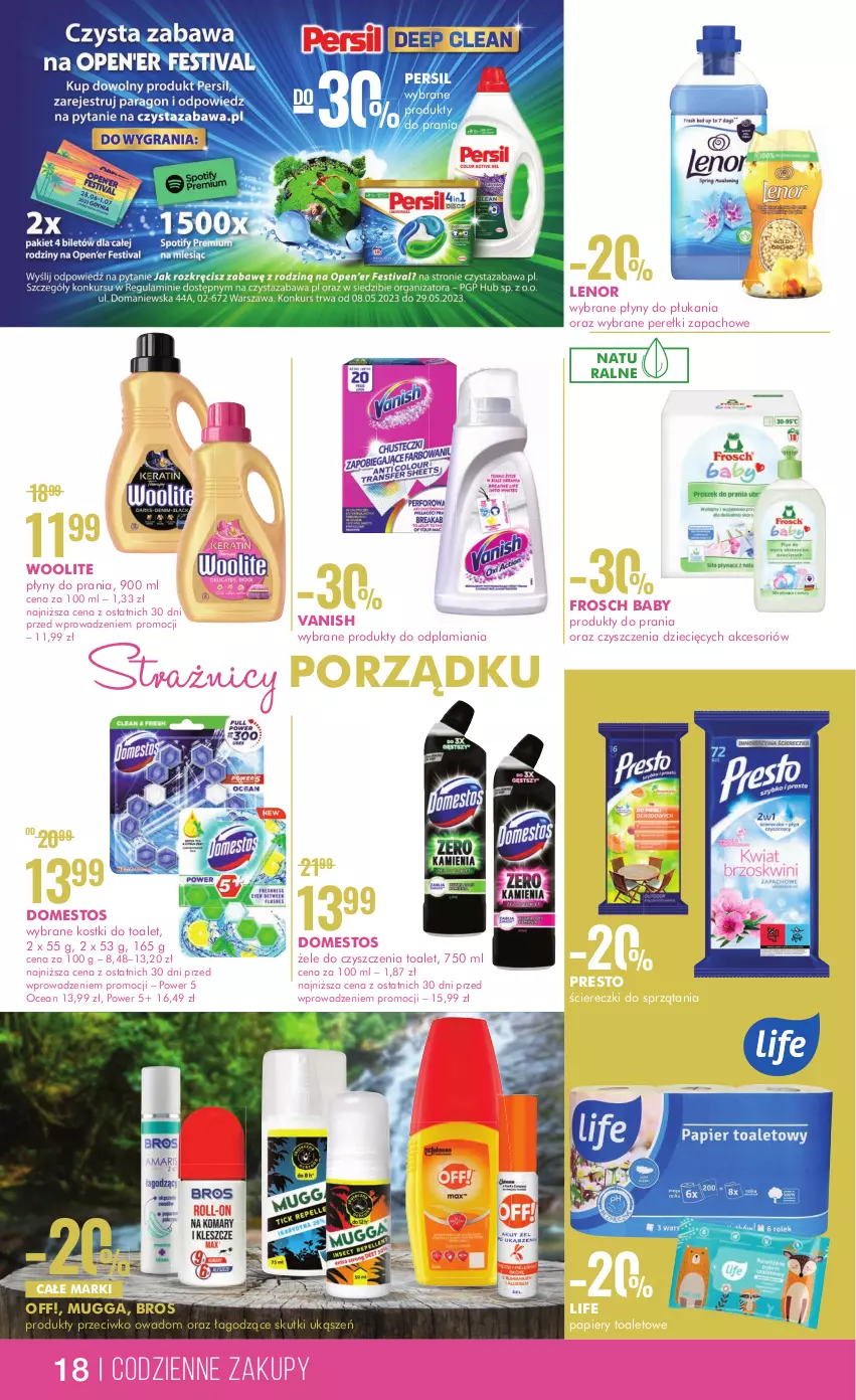 Gazetka promocyjna Super Pharm - Gazetka - ważna 16.05 do 31.05.2023 - strona 18 - produkty: Domestos, Dzieci, Frosch, Lenor, Papier, Perełki zapachowe, Persil, Por, Presto, Vanish, Woolite