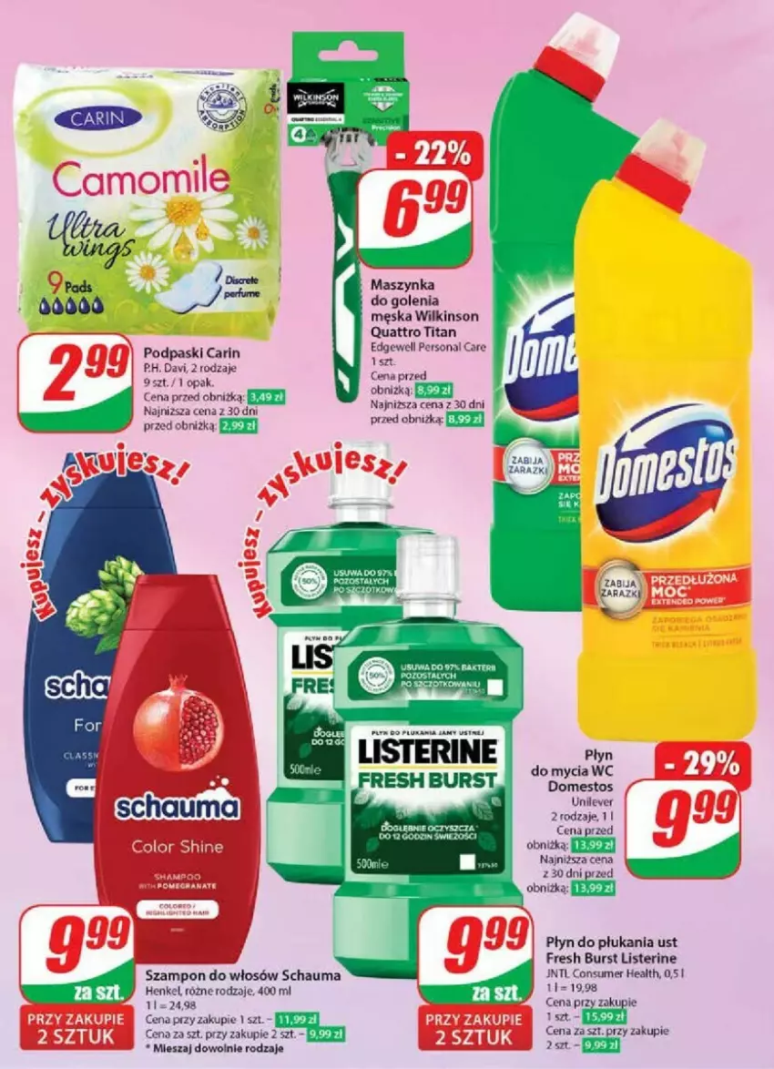 Gazetka promocyjna Dino - ważna 08.05 do 14.05.2024 - strona 57 - produkty: Domestos, Listerine, Płyn do mycia, Płyn do płukania, Podpaski, Schauma, Szampon