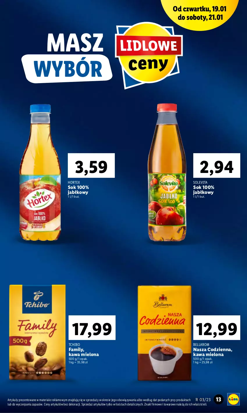 Gazetka promocyjna Lidl - GAZETKA - ważna 19.01 do 21.01.2023 - strona 13 - produkty: Bell, Bella, Fa, Hortex, Kawa, Kawa mielona, Sok, Tchibo, Tchibo Family