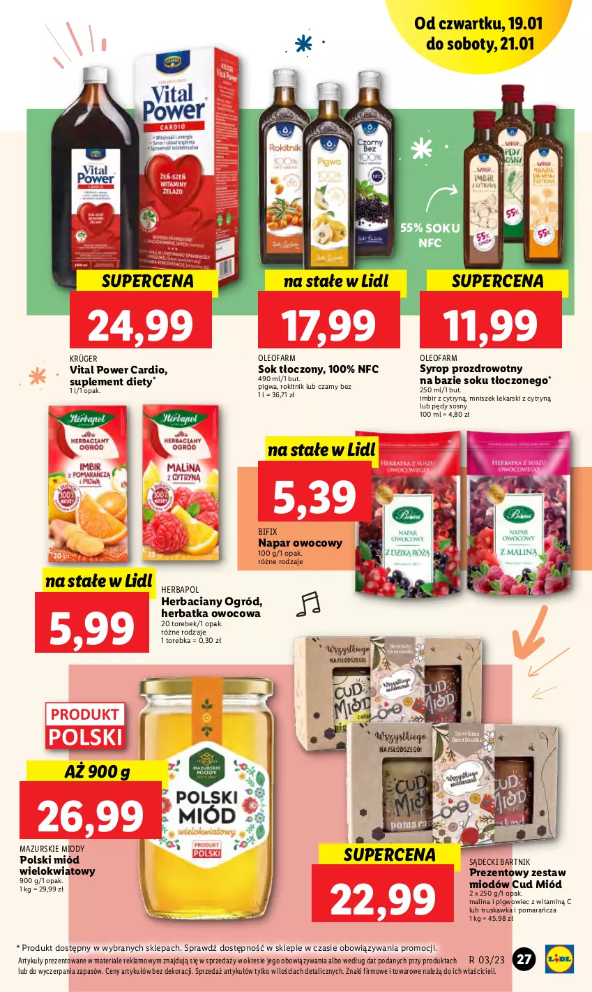 Gazetka promocyjna Lidl - GAZETKA - ważna 19.01 do 21.01.2023 - strona 31 - produkty: Fa, Herbapol, Imbir, Miód, Ogród, Oleo, Oleofarm, Pigwowiec, Sok, Sos, Suplement diety, Syrop, Torebka