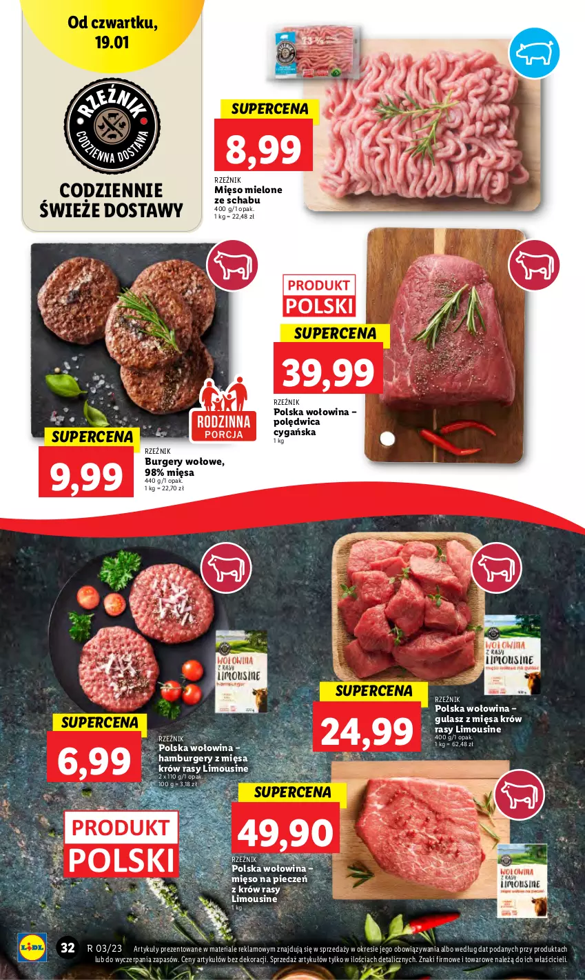 Gazetka promocyjna Lidl - GAZETKA - ważna 19.01 do 21.01.2023 - strona 36 - produkty: Burger, Hamburger, Mięso, Mięso mielone, Piec, Polędwica, Wołowina