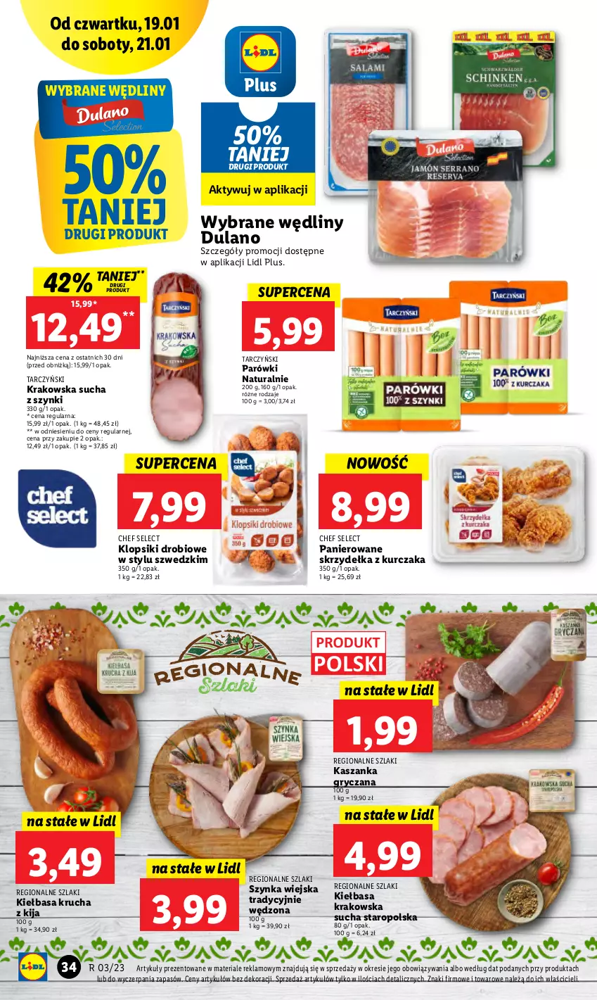 Gazetka promocyjna Lidl - GAZETKA - ważna 19.01 do 21.01.2023 - strona 38 - produkty: Dulano, Gry, Kasza, Kaszanka, Kiełbasa, Kiełbasa krakowska, Kiełbasa krucha, Klopsiki, Kurczak, Parówki, Skrzydełka z kurczaka, Szynka, Tarczyński