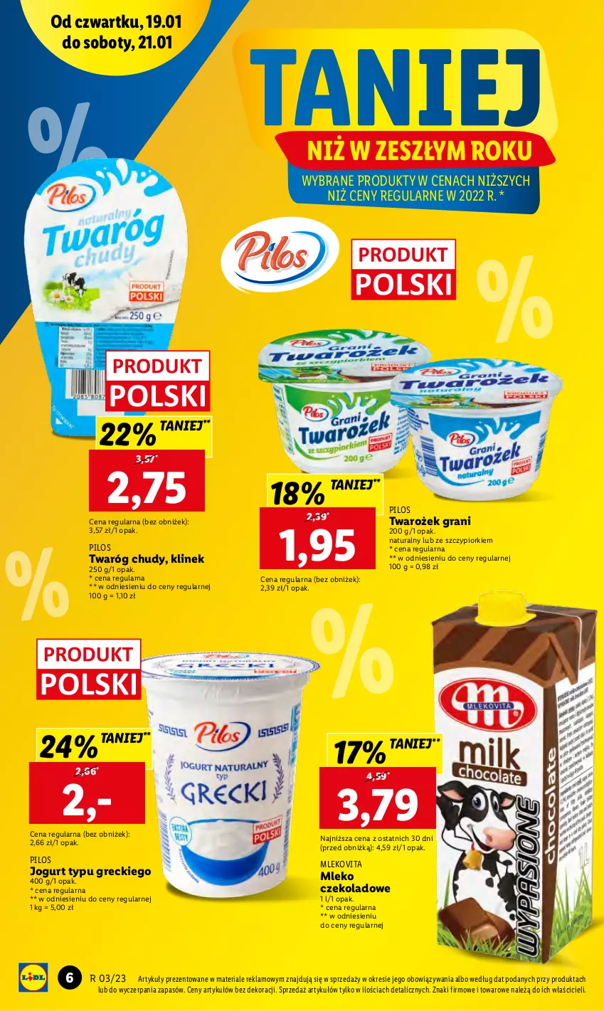 Gazetka promocyjna Lidl - GAZETKA - ważna 19.01 do 21.01.2023 - strona 6 - produkty: Gra, Jogurt, Mleko, Mlekovita, Pilos, Twaróg, Twaróg chudy