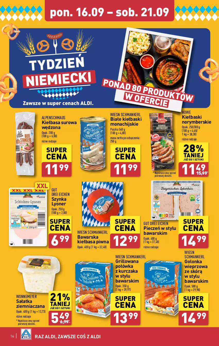 Gazetka promocyjna Aldi - Pełna oferta - ważna 16.09 do 21.09.2024 - strona 14 - produkty: Golonka wieprzowa, Grill, Kiełbasa, Kiełbasa piwna, Kurczak, Piec, Sałat, Sałatka, Szynka