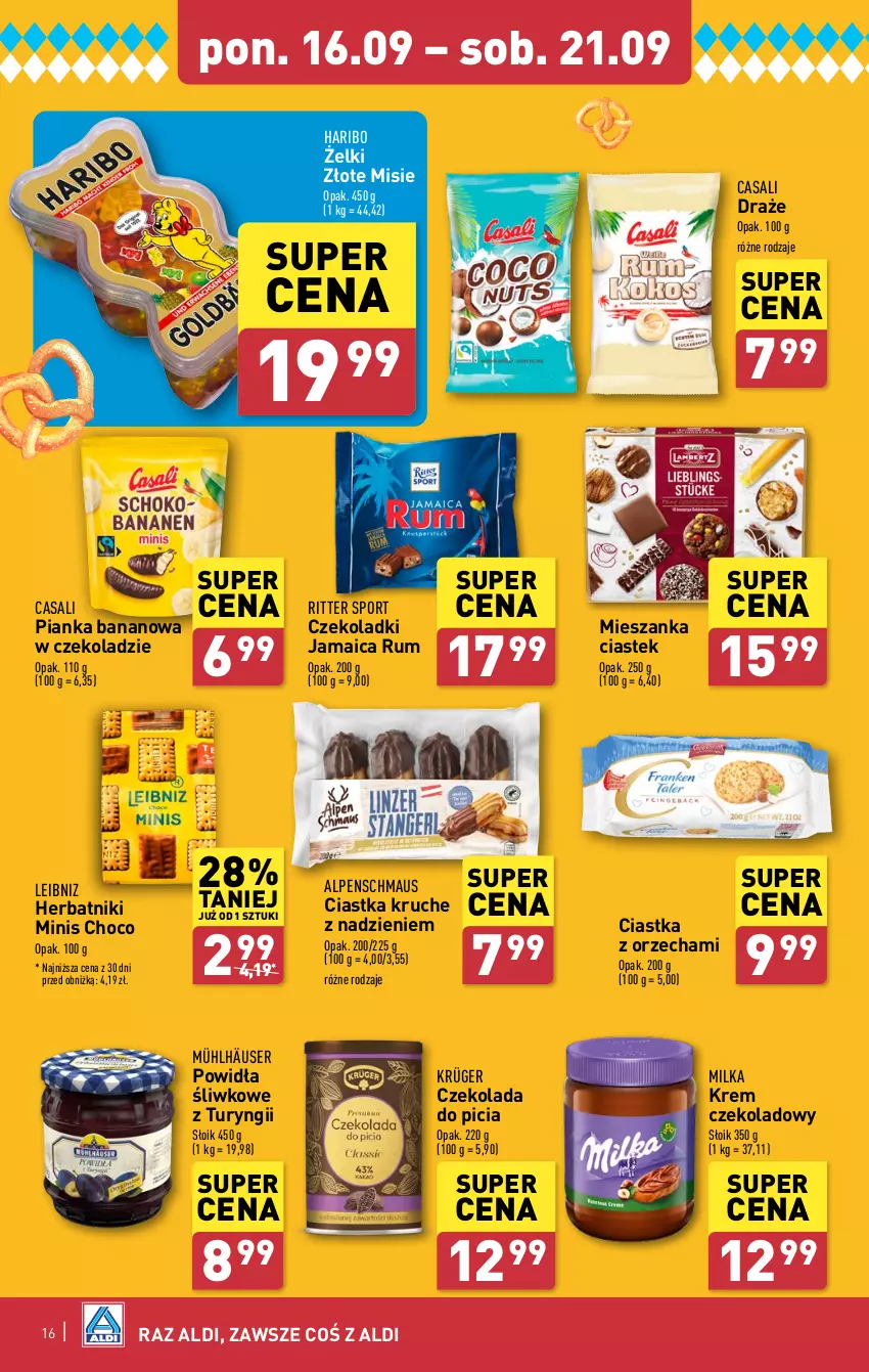 Gazetka promocyjna Aldi - Pełna oferta - ważna 16.09 do 21.09.2024 - strona 16 - produkty: Ciastka, Czekolada, Haribo, Herbatniki, Milka, Por, Ritter Sport, Rum, Ser, Sport, Stek