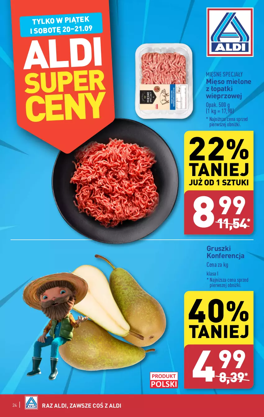 Gazetka promocyjna Aldi - Pełna oferta - ważna 16.09 do 21.09.2024 - strona 24 - produkty: Gruszki, Mięsne specjały, Mięso, Mięso mielone, Mięso mielone z łopatki wieprzowej