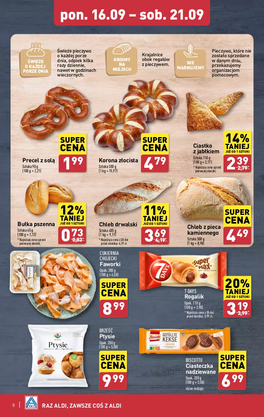 Gazetka promocyjna Aldi - Pełna oferta - ważna 16.09 do 21.09.2024 - strona 8 - produkty: 7 Days, Bułka, Chleb, Cukier, Fa, Faworki, Piec, Pieczywo, Por, Regał, Rogal