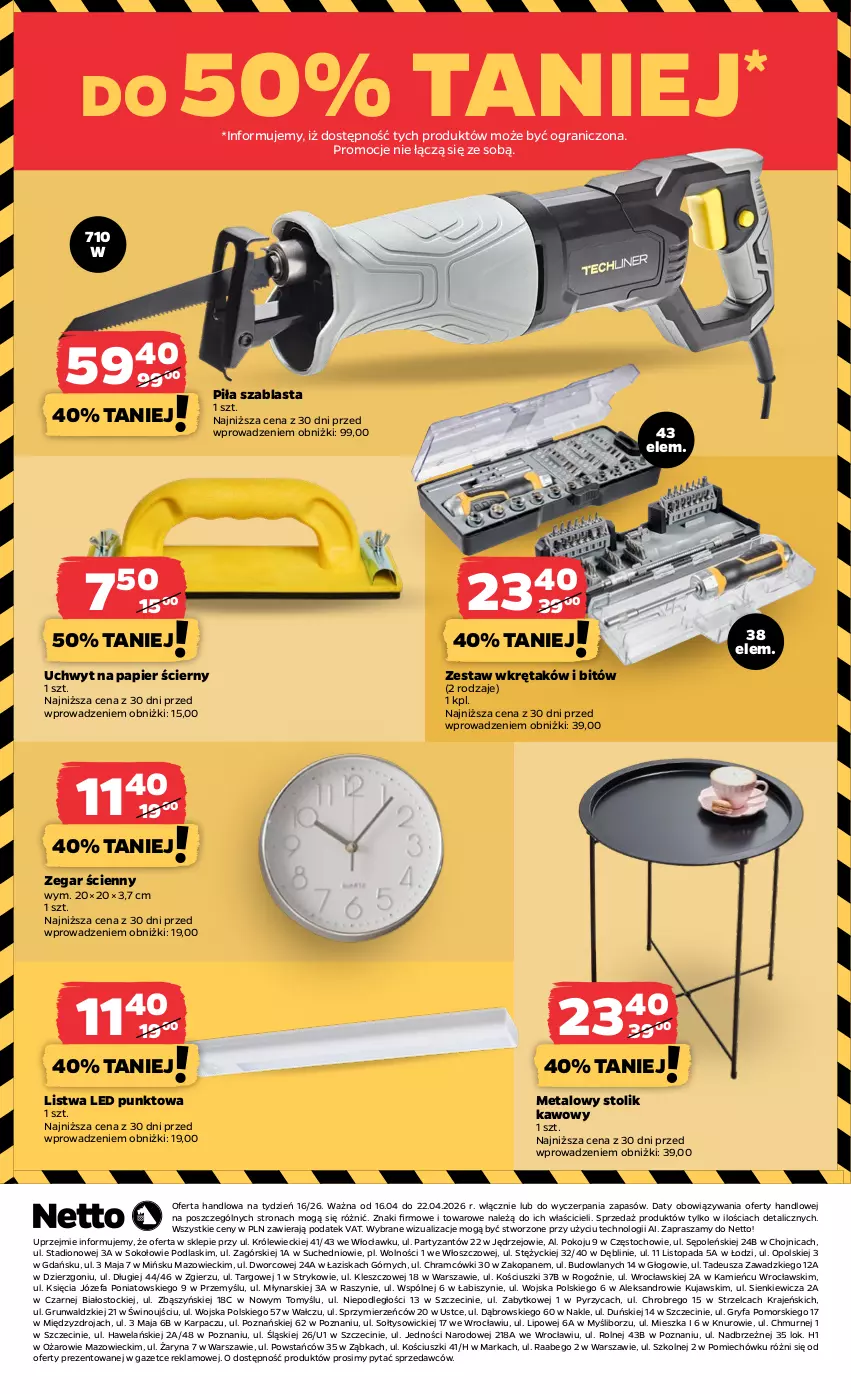 Gazetka promocyjna Netto - Od Czwartku - ważna 16.04 do 22.04.2026 - strona 8 - produkty: Fa, Gra, Gry, Karp, Kujawski, Listwa, Papier, Papier ścierny, Podlaski, Sok, Stock, Stolik, Stolik kawowy, Top, Wino, Wkręt, Zegar, Zestaw wkrętaków