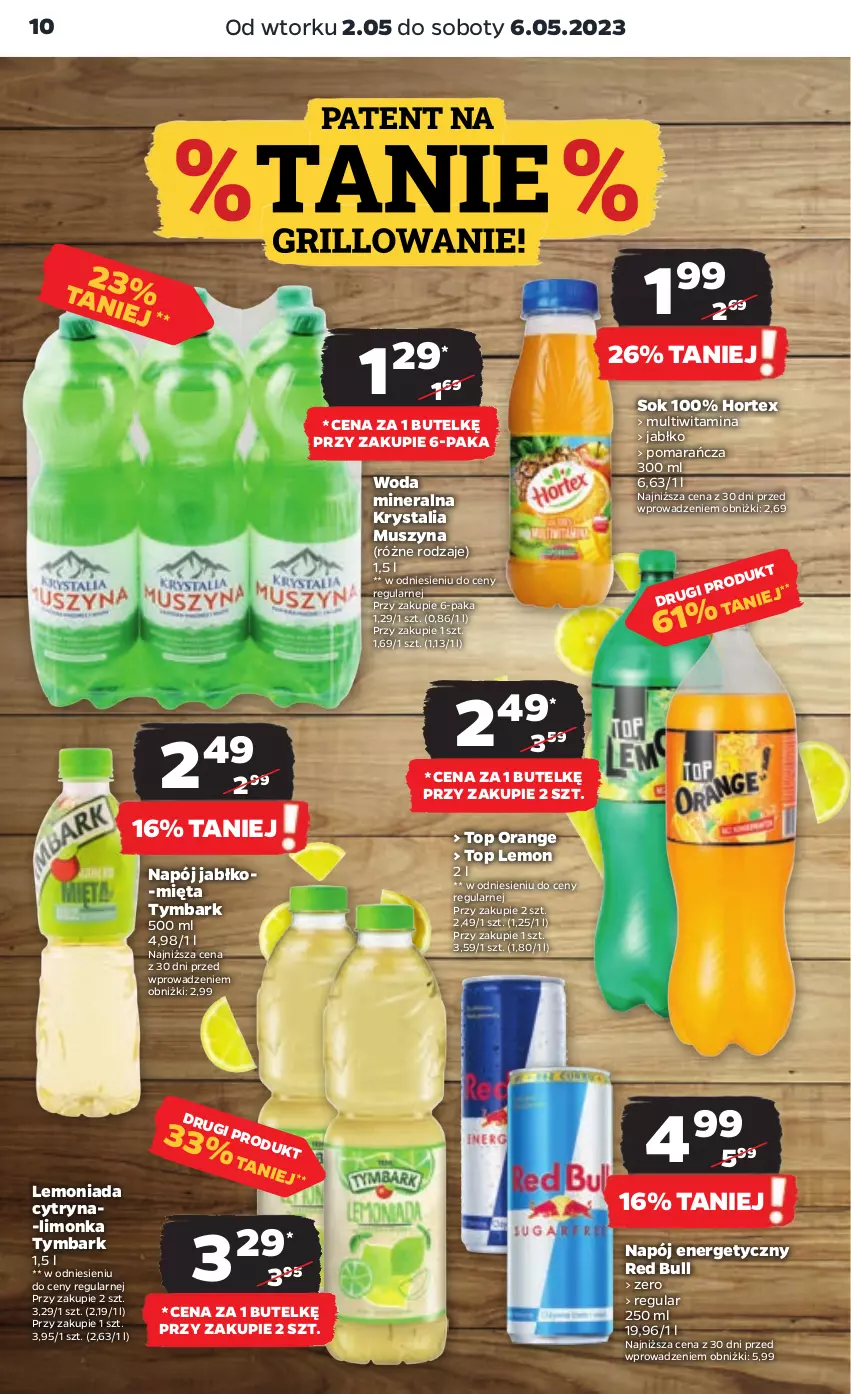 Gazetka promocyjna Netto - Artykuły spożywcze - ważna 02.05 do 06.05.2023 - strona 10 - produkty: Hortex, Lemoniada, Limonka, Mięta, Mus, Napój, Napój energetyczny, Red Bull, Sok, Szyna, Top, Tymbark, Woda, Woda mineralna