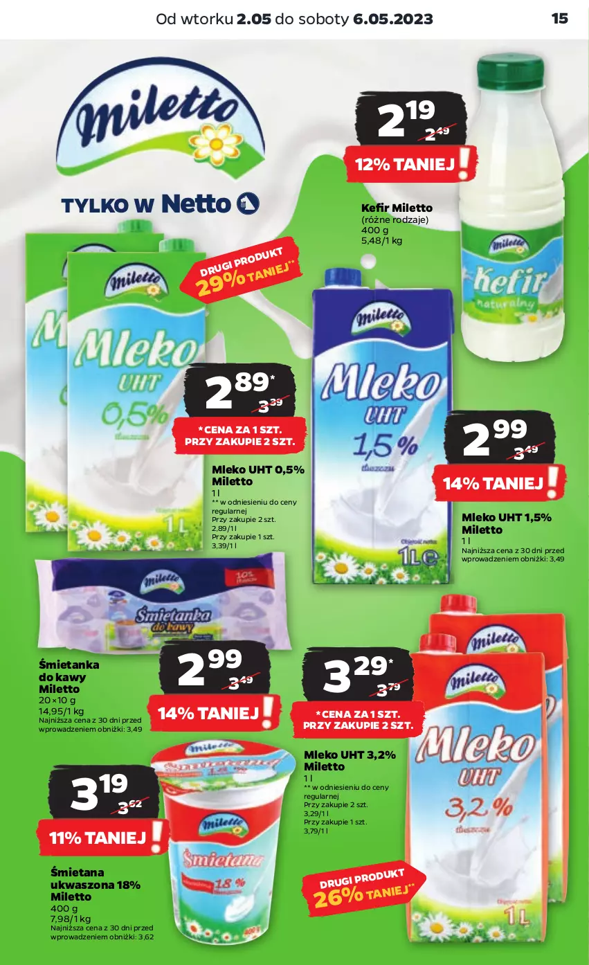 Gazetka promocyjna Netto - Artykuły spożywcze - ważna 02.05 do 06.05.2023 - strona 15 - produkty: Kefir, Mleko