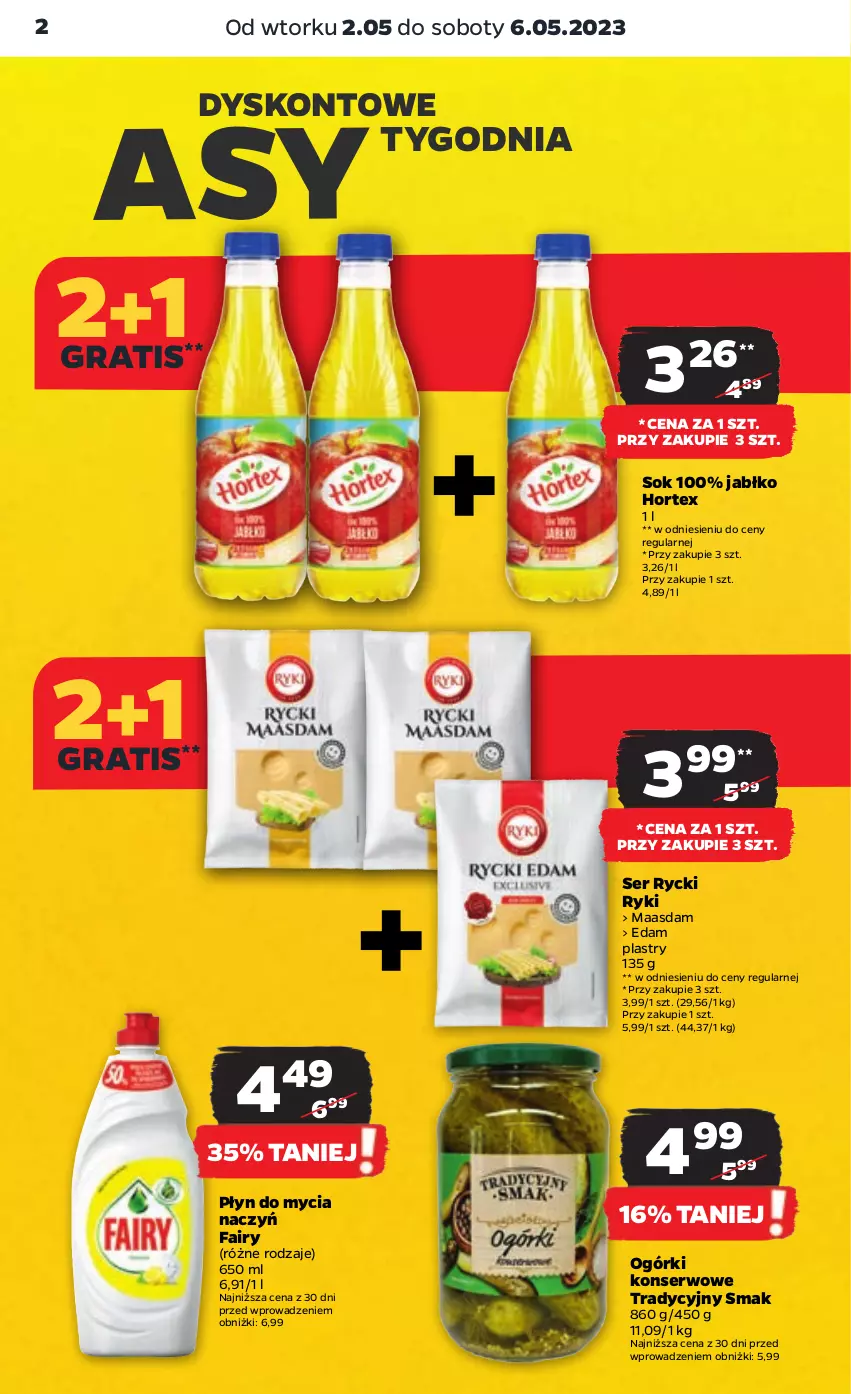 Gazetka promocyjna Netto - Artykuły spożywcze - ważna 02.05 do 06.05.2023 - strona 2 - produkty: Do mycia naczyń, Edam, Fa, Fairy, Gra, Hortex, Maasdam, Ogórki konserwowe, Płyn do mycia, Płyn do mycia naczyń, Ser, Sok