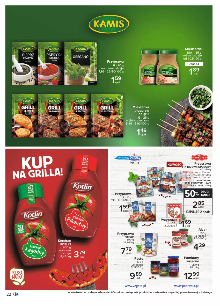 Gazetka promocyjna Carrefour - Gazetka Pyszny świat grilla - ważna 27.05 do 12.06.2021 - strona 22 - produkty: Grill, Ketchup, Kosz, Kotlin, Mus, Musztarda, Pesto, Pomidory