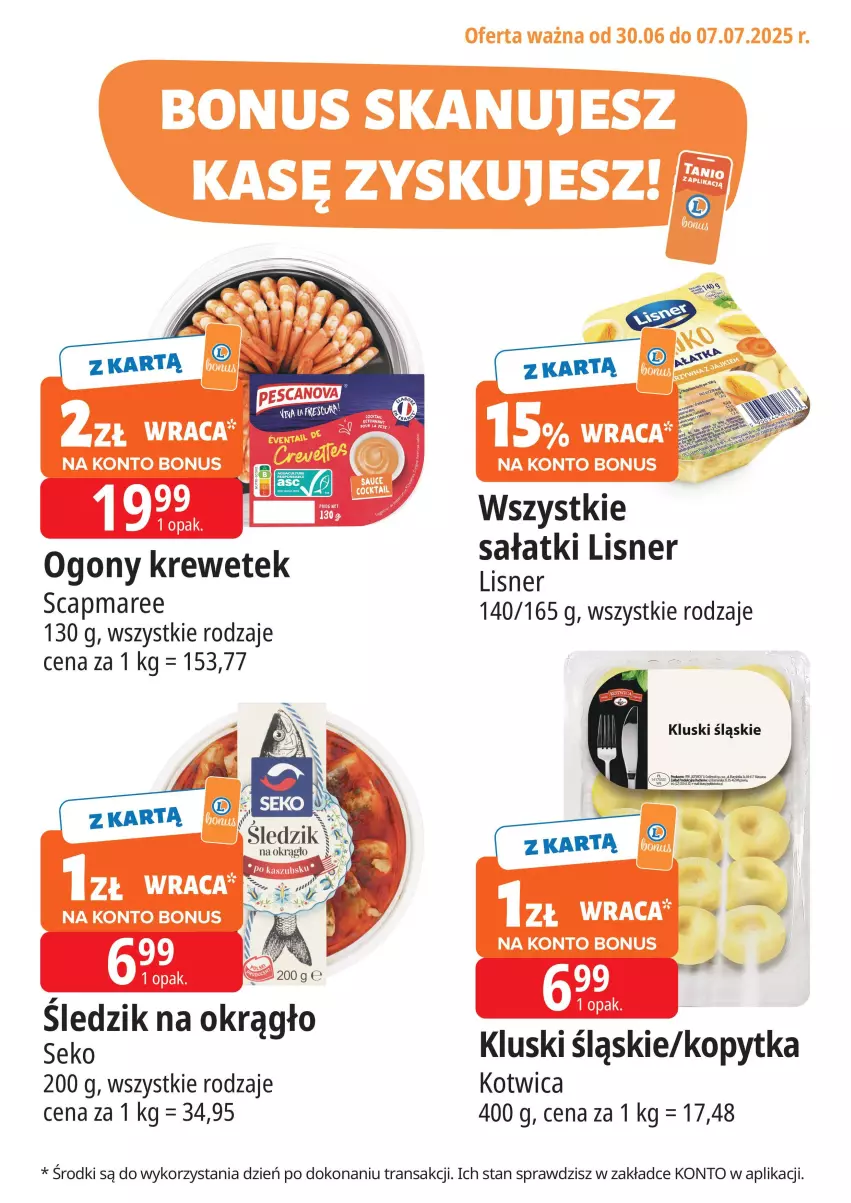 Gazetka promocyjna E Leclerc - ważna 30.06 do 07.07.2025 - strona 1 - produkty: Kopytka, Lisner, Sałat, SEKO, Tran