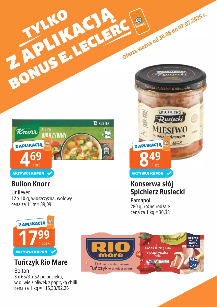 Gazetka promocyjna E Leclerc - ważna 30.06 do 07.07.2025 - strona 9 - produkty: Bulion, Knorr, Lion, Rio Mare, Ser, Sos, Spichlerz Rusiecki, Tuńczyk