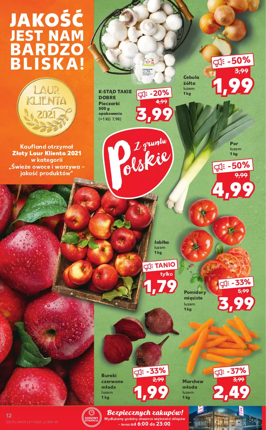 Gazetka promocyjna Kaufland - OFERTA TYGODNIA - ważna 05.08 do 11.08.2021 - strona 12 - produkty: Buraki, Cebula, Jabłka, Laur, Owoce, Piec, Pomidory, Por, Tera, Warzywa