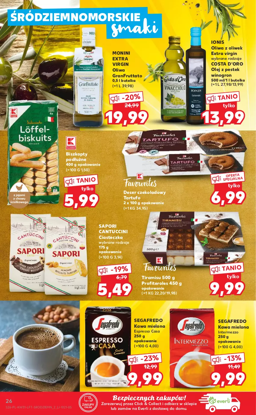 Gazetka promocyjna Kaufland - OFERTA TYGODNIA - ważna 05.08 do 11.08.2021 - strona 26 - produkty: Biszkopty, Deser, Gin, Gra, Kawa, Kawa mielona, Monini, Olej, Oliwa z oliwek, Piec, Por, Segafredo, Ser, Stek, Wino