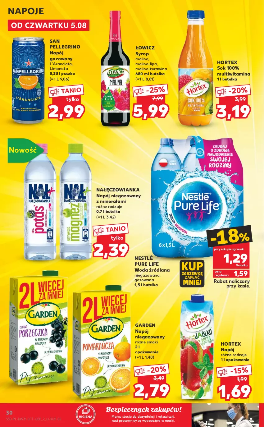 Gazetka promocyjna Kaufland - OFERTA TYGODNIA - ważna 05.08 do 11.08.2021 - strona 30 - produkty: Hortex, LANA, Nałęczowianka, Napój, Napój gazowany, Napój niegazowany, Napoje, Nestlé, Piec, Pur, Sok, Syrop, Woda