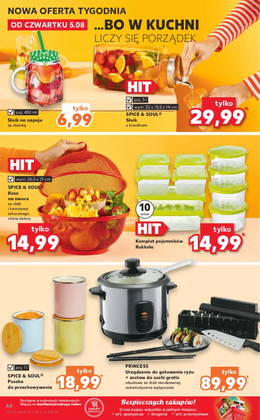 Gazetka promocyjna Kaufland - OFERTA TYGODNIA - ważna 05.08 do 11.08.2021 - strona 44 - produkty: Gra, Kosz, Napoje, Owoce, Piec, Pojemnik, Por, Ryż, Sushi, Zestaw do sushi