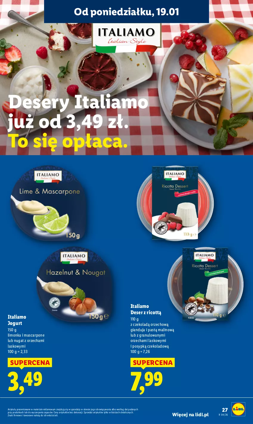 Gazetka promocyjna Lidl - GAZETKA - ważna 19.01 do 21.01.2026 - strona 27 - produkty: Deser, Gra, Jogurt, Limonka, Mascarpone, Ser