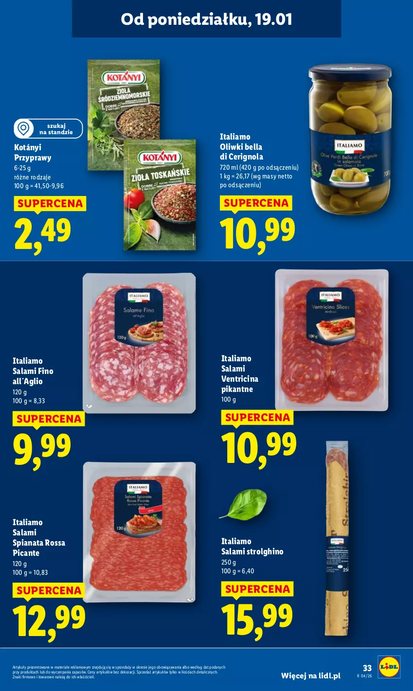 Gazetka promocyjna Lidl - GAZETKA - ważna 19.01 do 21.01.2026 - strona 33 - produkty: Bell, Bella, Kotányi, LG, Oliwki, Przyprawy, Salami