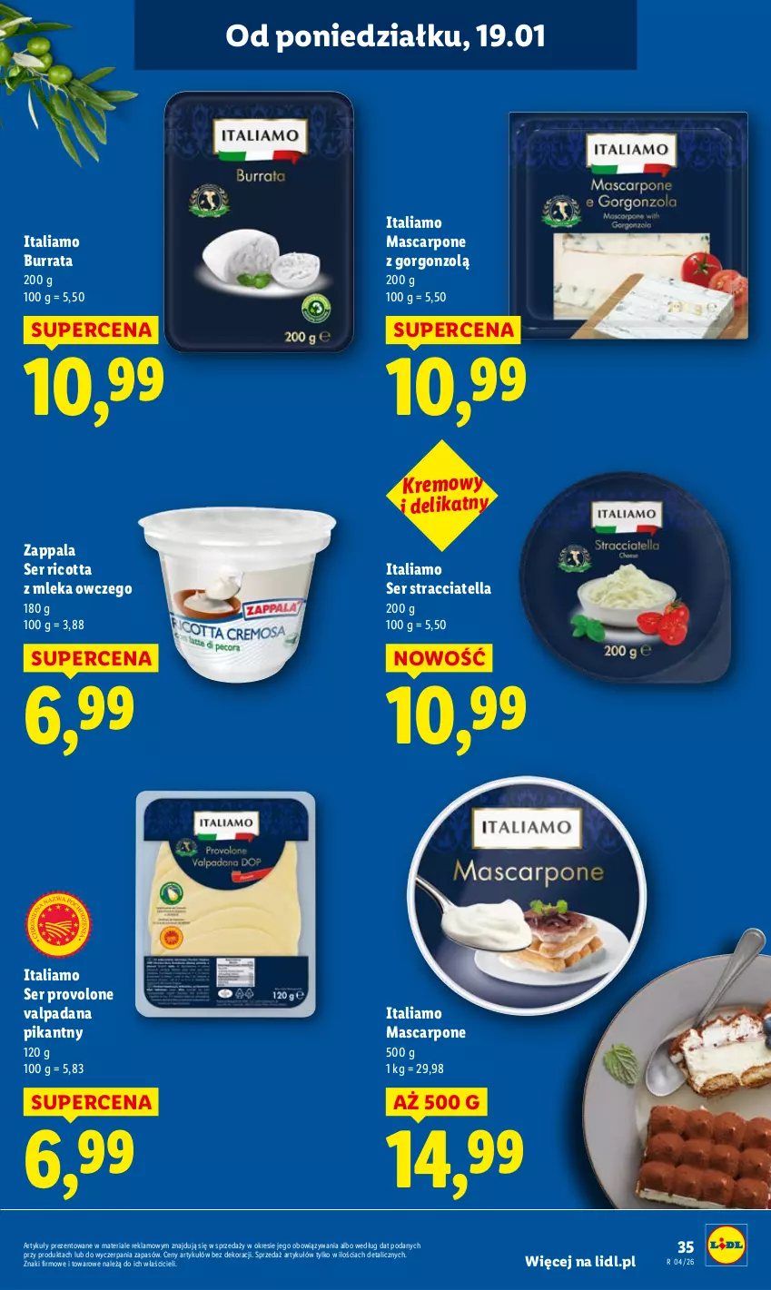 Gazetka promocyjna Lidl - GAZETKA - ważna 19.01 do 21.01.2026 - strona 35 - produkty: Burrata, Mascarpone, Ricotta, Ser