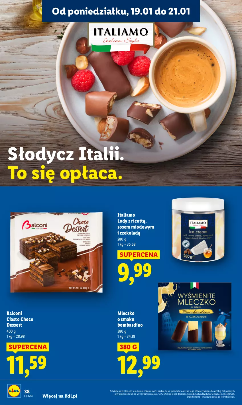 Gazetka promocyjna Lidl - GAZETKA - ważna 19.01 do 21.01.2026 - strona 38 - produkty: Alcon, Lody, Mleczko, Ser, Sos