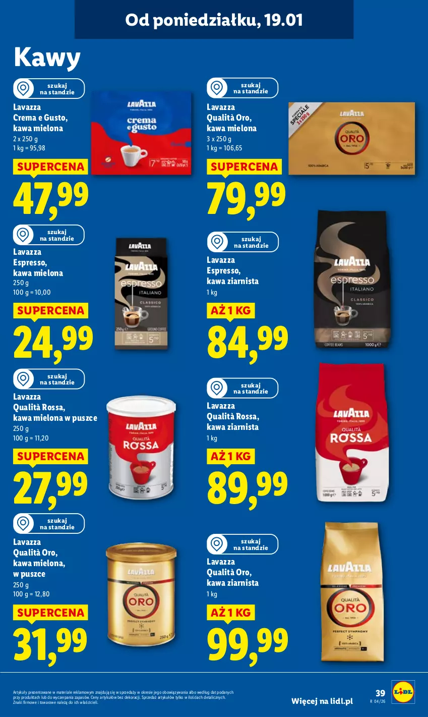Gazetka promocyjna Lidl - GAZETKA - ważna 19.01 do 21.01.2026 - strona 39 - produkty: Kawa, Kawa mielona, Kawa ziarnista, Lavazza