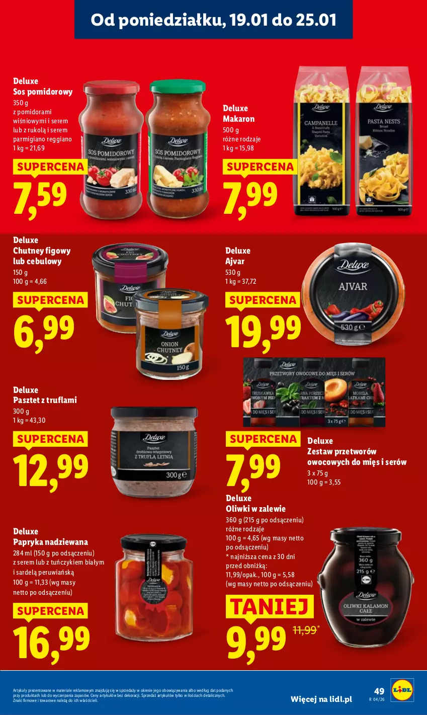 Gazetka promocyjna Lidl - GAZETKA - ważna 19.01 do 21.01.2026 - strona 49 - produkty: Makaron, Oliwki, Papryka, Pasztet, Ser, Sos, Sos pomidorowy, Tuńczyk