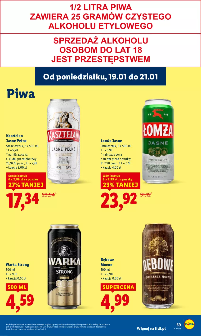 Gazetka promocyjna Lidl - GAZETKA - ważna 19.01 do 21.01.2026 - strona 59 - produkty: Kasztelan, Piwa, Warka