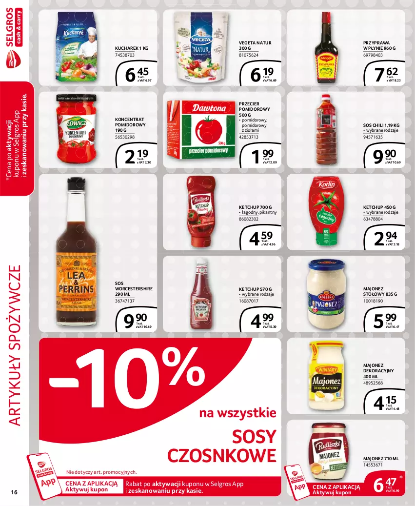 Gazetka promocyjna Selgros - Extra Oferta - ważna 01.05 do 31.05.2021 - strona 16 - produkty: Artykuły spożywcze, Ketchup, Koncentrat pomidorowy, Kucharek, LG, Majonez, Przyprawa w płynie, Sos, Vegeta, Vegeta Natur