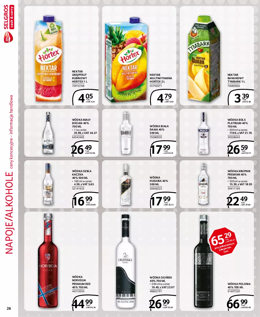 Gazetka promocyjna Selgros - Extra Oferta - ważna 01.05 do 31.05.2021 - strona 26 - produkty: Alkohole, Biały Bocian, Bols, Grejpfrut, Hortex, Kaczka, Krupnik, Napoje, Nektar, Nektar bananowy, Ogiński, Rubin, Tymbark, Wódka