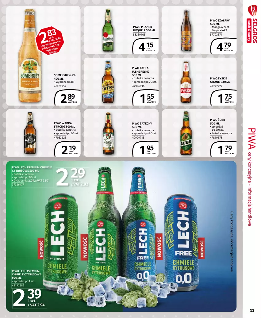 Gazetka promocyjna Selgros - Extra Oferta - ważna 01.05 do 31.05.2021 - strona 33 - produkty: Lech Premium, Mango, Pilsner Urquell, Piwa, Piwo, Somersby, Tatra, Tropical, Tyskie, Warka