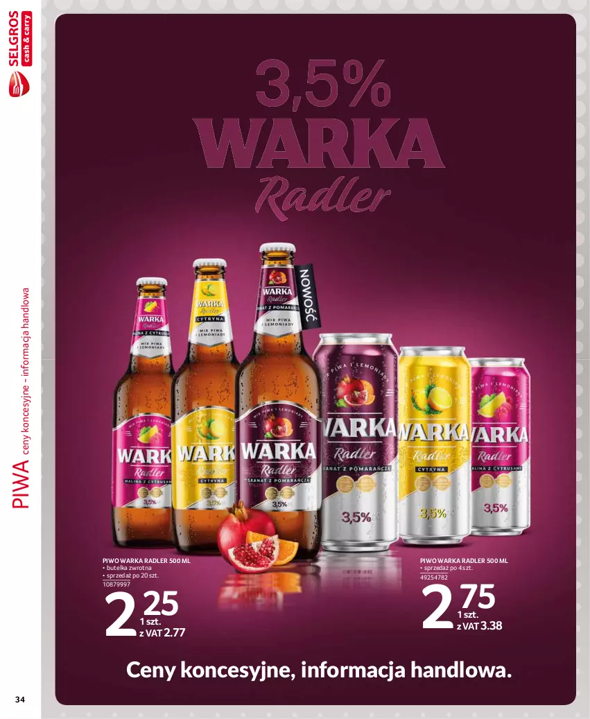 Gazetka promocyjna Selgros - Extra Oferta - ważna 01.05 do 31.05.2021 - strona 34 - produkty: Piwa, Piwo, Radler, Warka